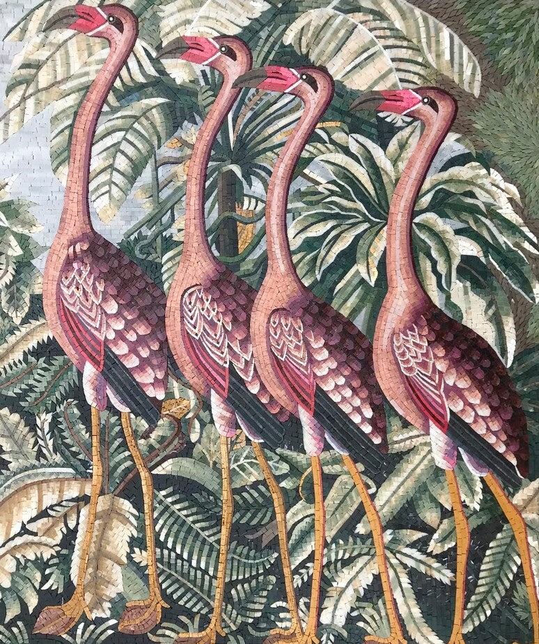 Graceful Elegance: Flamingos in Tapestry Mosaic Art