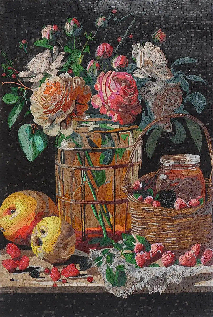 Food Artistic Harvest: Fruit & Floral Mosaic Art