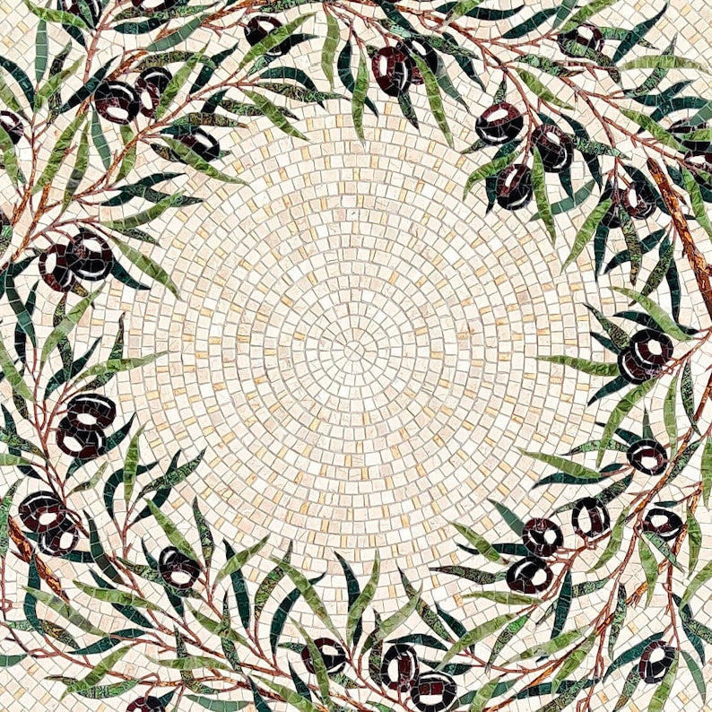 Ancient Elegance: Roman Round Medallion Olive Mosaic Art