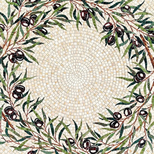 Ancient Elegance: Roman Round Medallion Olive Mosaic Art