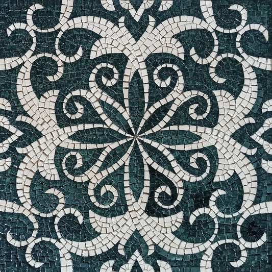 Floral Black Anchor Mosaic Rug