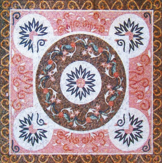 Colorful Geometric Mosaic Tile Medallion - Handcrafted Statement Piece for Your Entryway