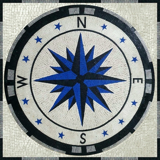 Tile Mosaics - Blue Marine Compass Art