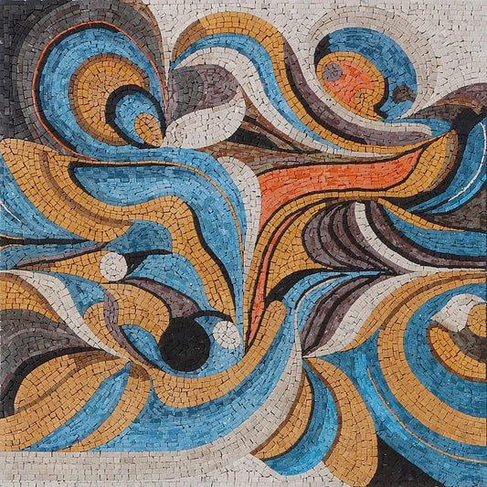 Harmony in Hues: Abstract Mosaic in Orange, Brown, and Blue