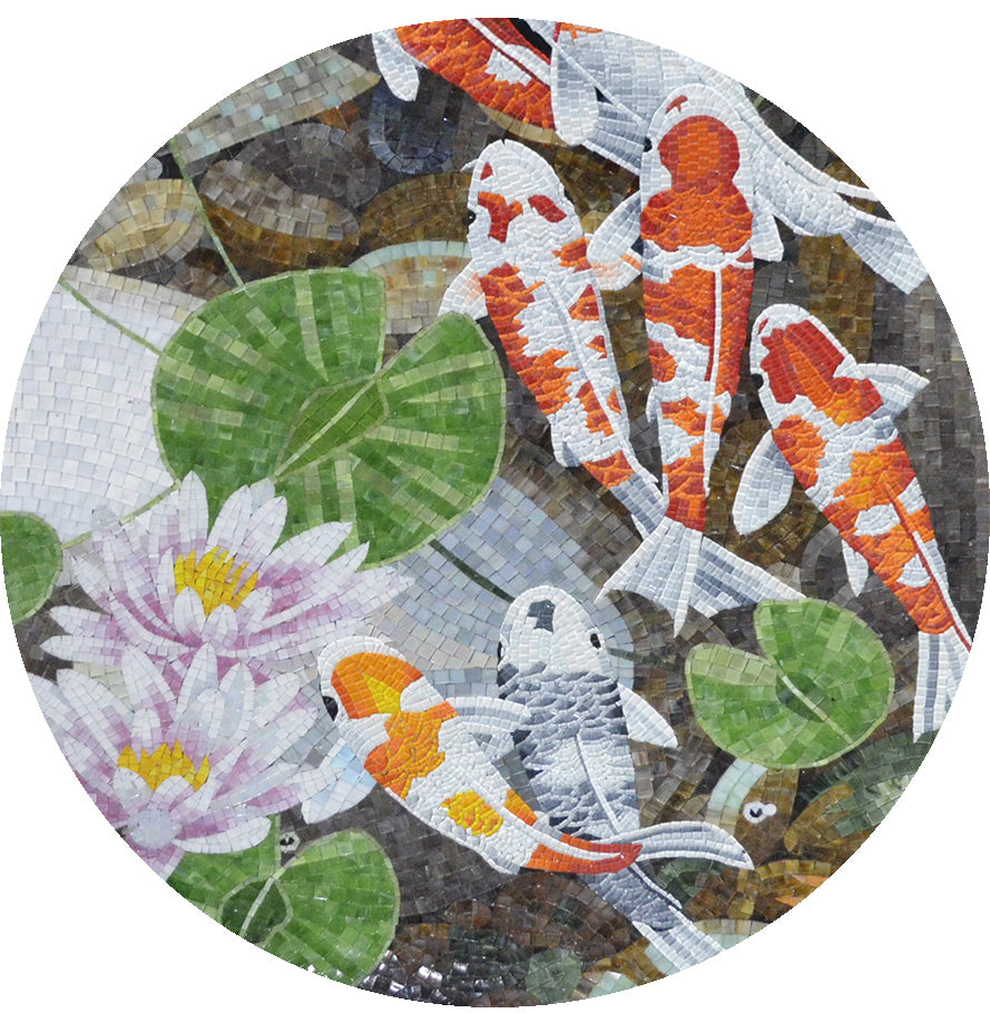 Koi Fish Pond with Flowers Mosaic Design