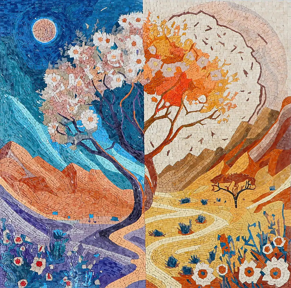 Spring and Autumn Trees Mosaic Artwork