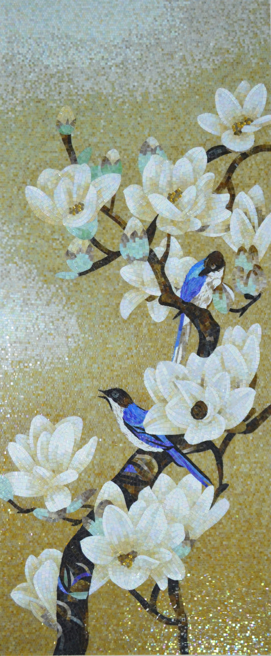 Birds with Flowers Mosaic Art: Floral Haven in Glass