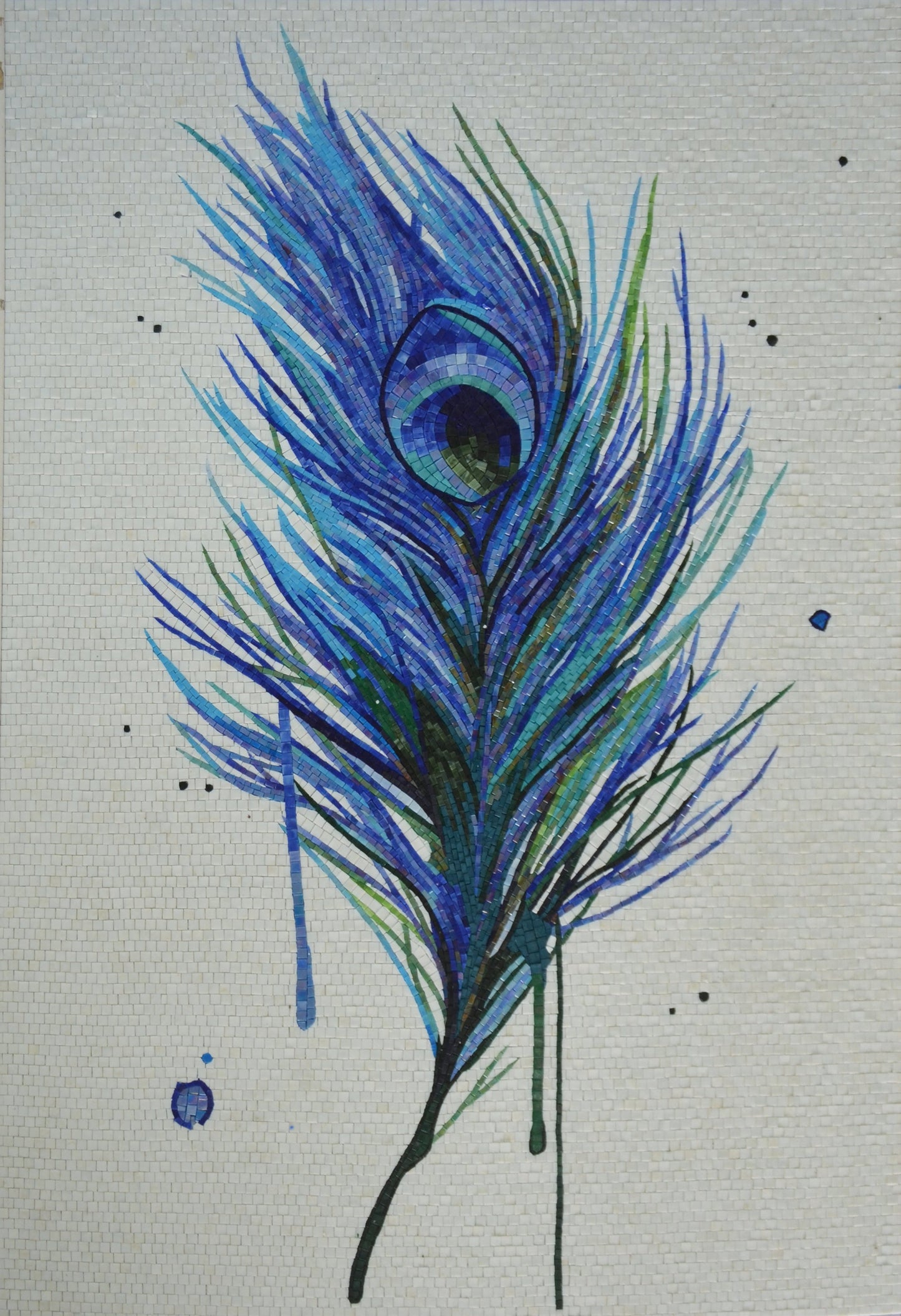 Watercolor Peacock Feather Wall Art - Modern Mosaic Creation