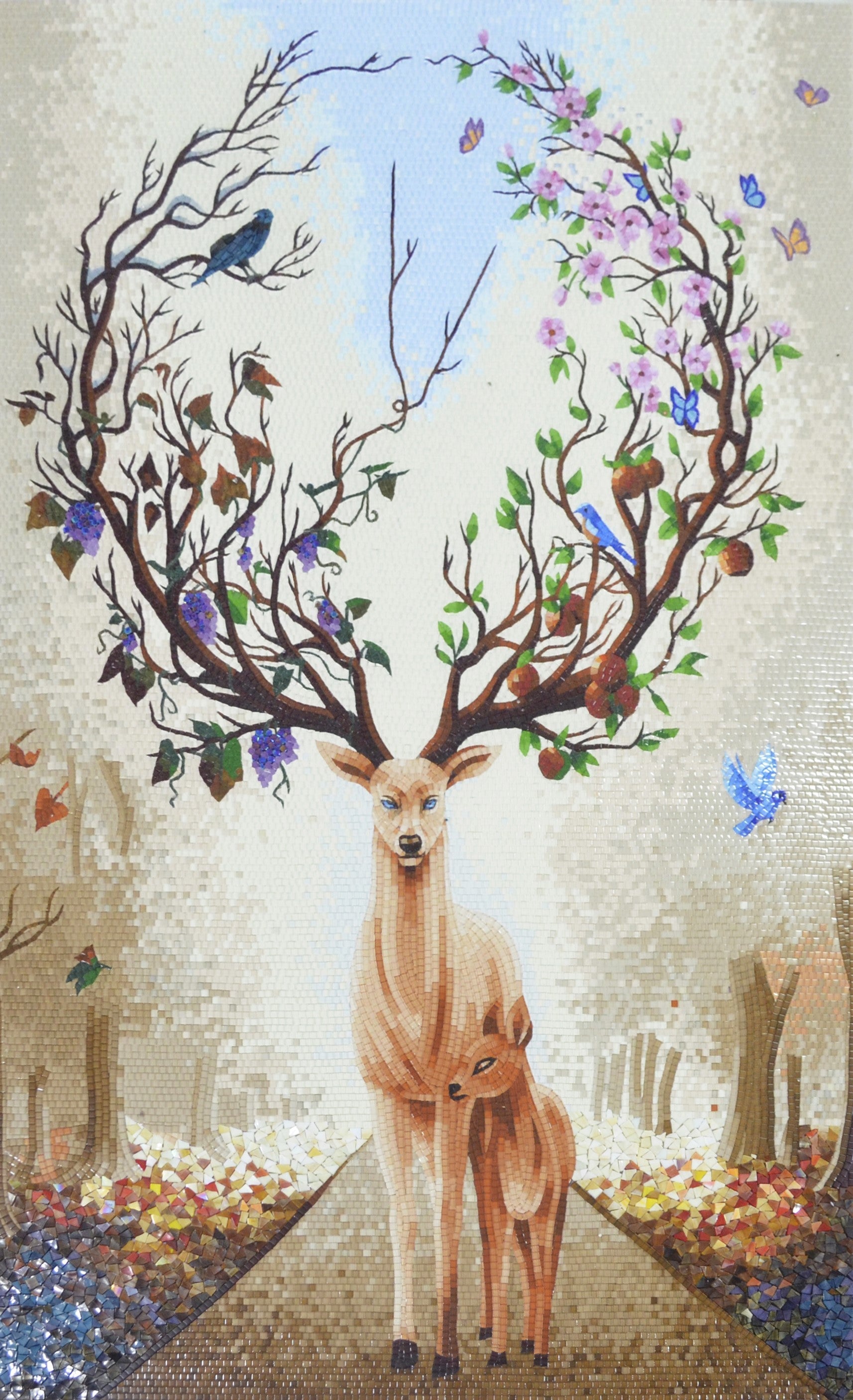 Deer Mosaic Art - Graceful Deer in Forest Mosaic