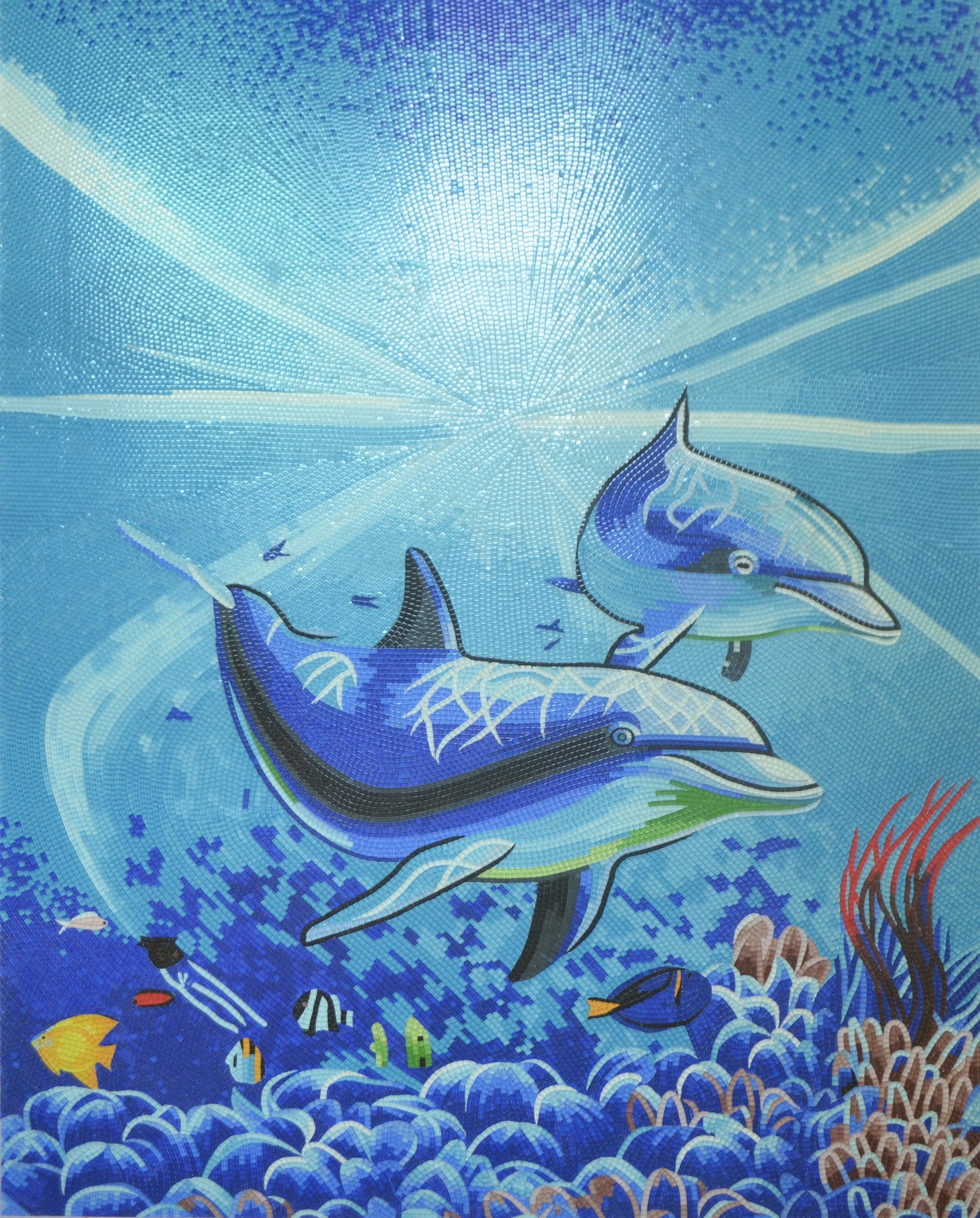 Dolphin Dance Mosaic: Graceful Oceanic Art