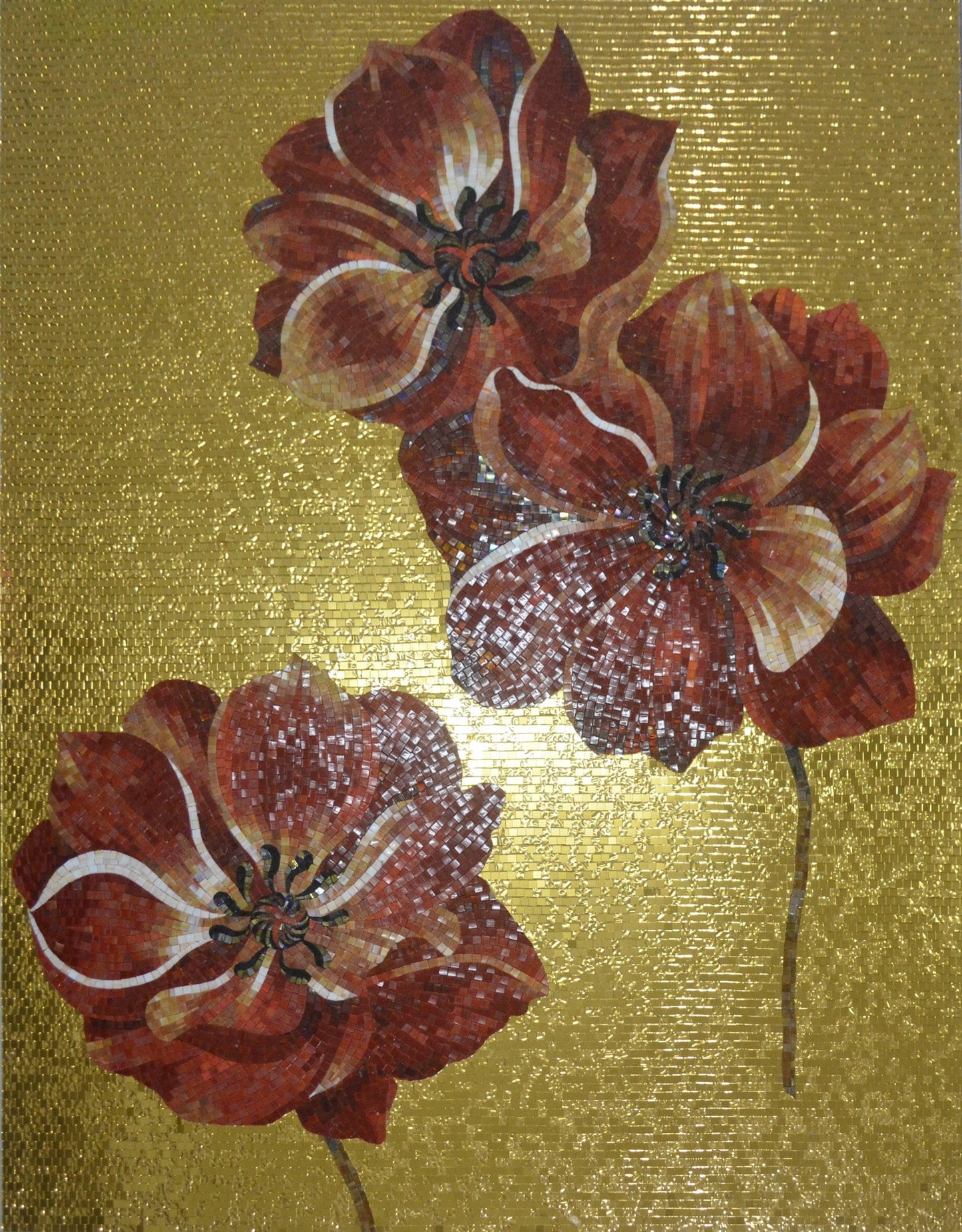 Elegant Floral Mosaic Art in Glass