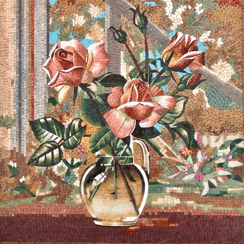 Unique Mosaic Floral Tile Art