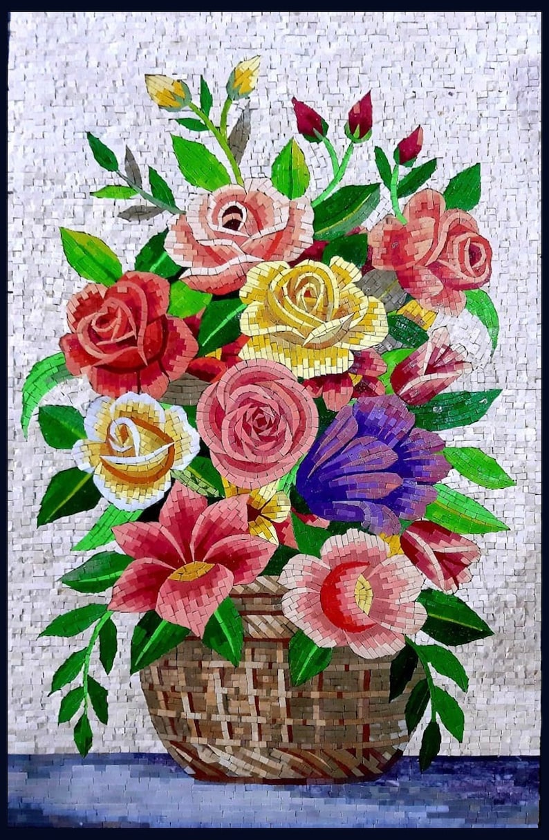 Colorful Vase Handmade Mosaic Flowers