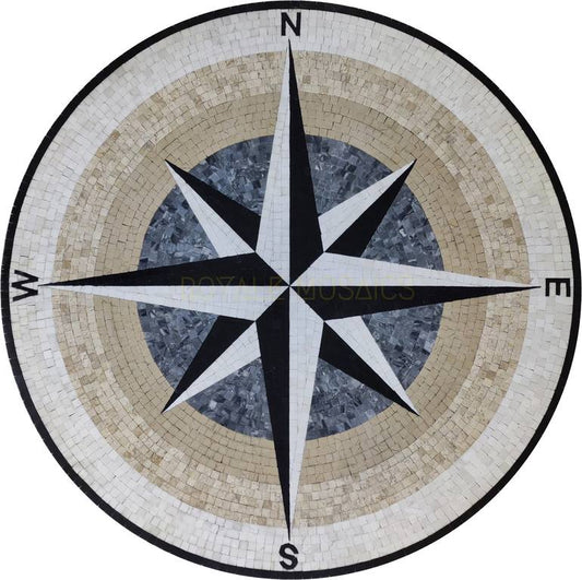 World Map Compass Mosaic Floor Tile